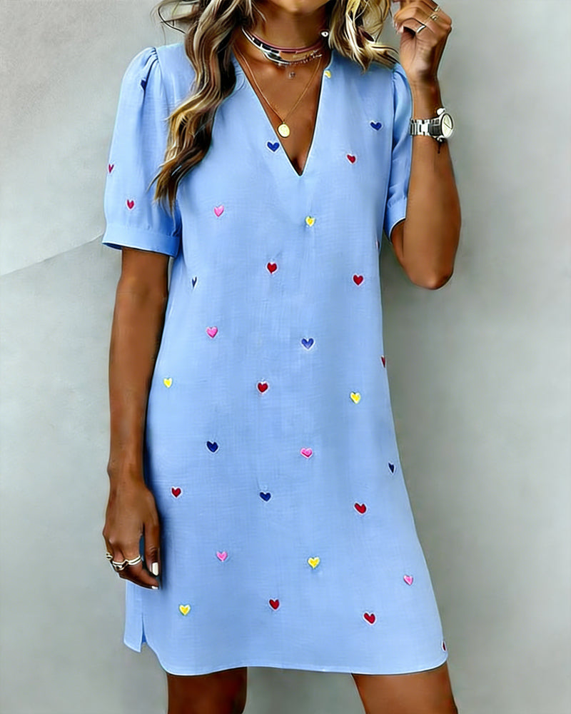 Amélie | Robe Colorée À Imprimé Cœur Et Col En V