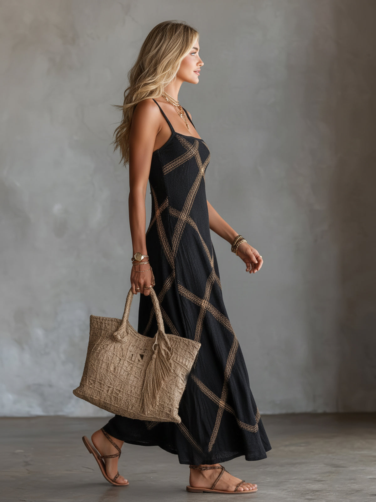 Camille – Robe Géométrique Noire et Camel