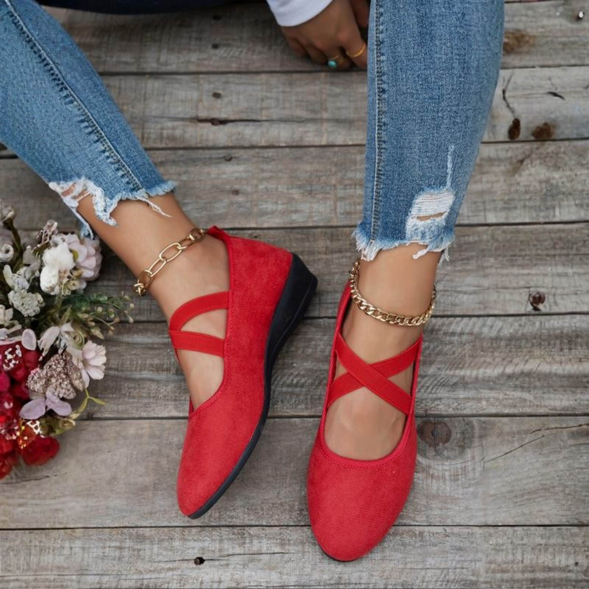 Calerinne | Chaussures Ballerines à Talon Wedge Fermé