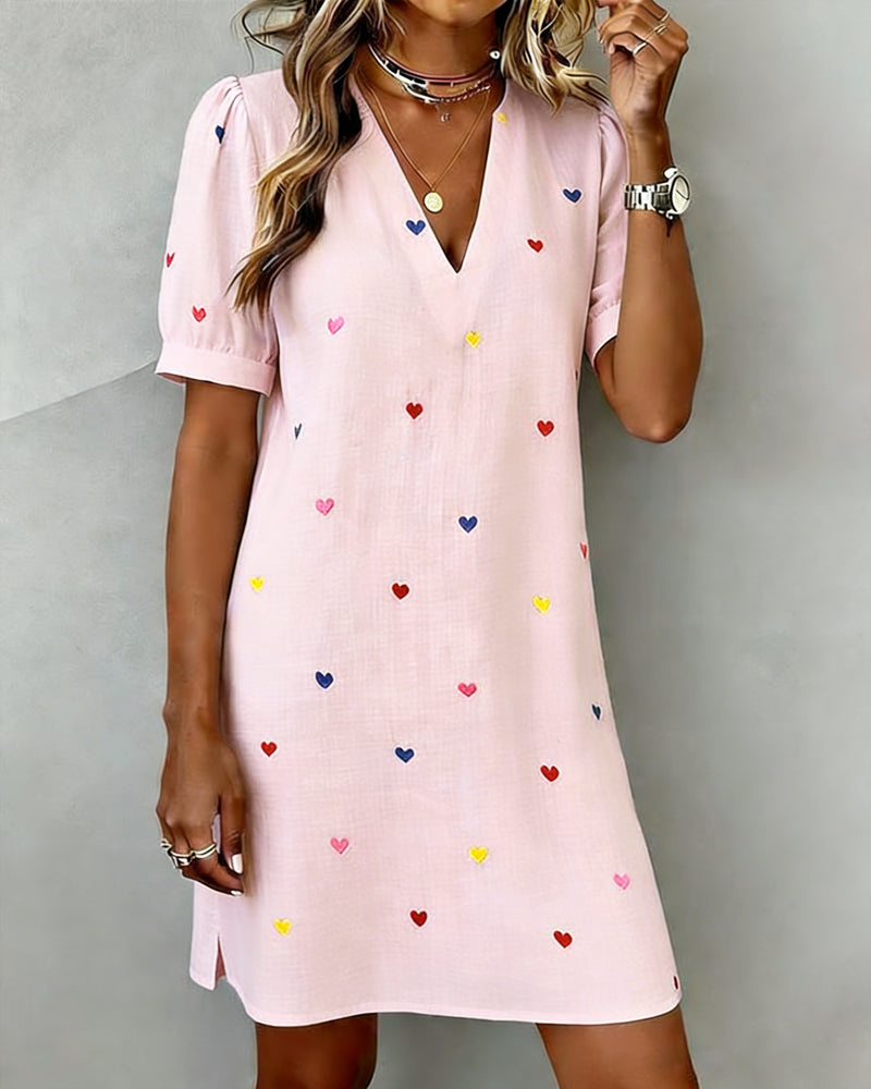 Amélie | Robe Colorée À Imprimé Cœur Et Col En V