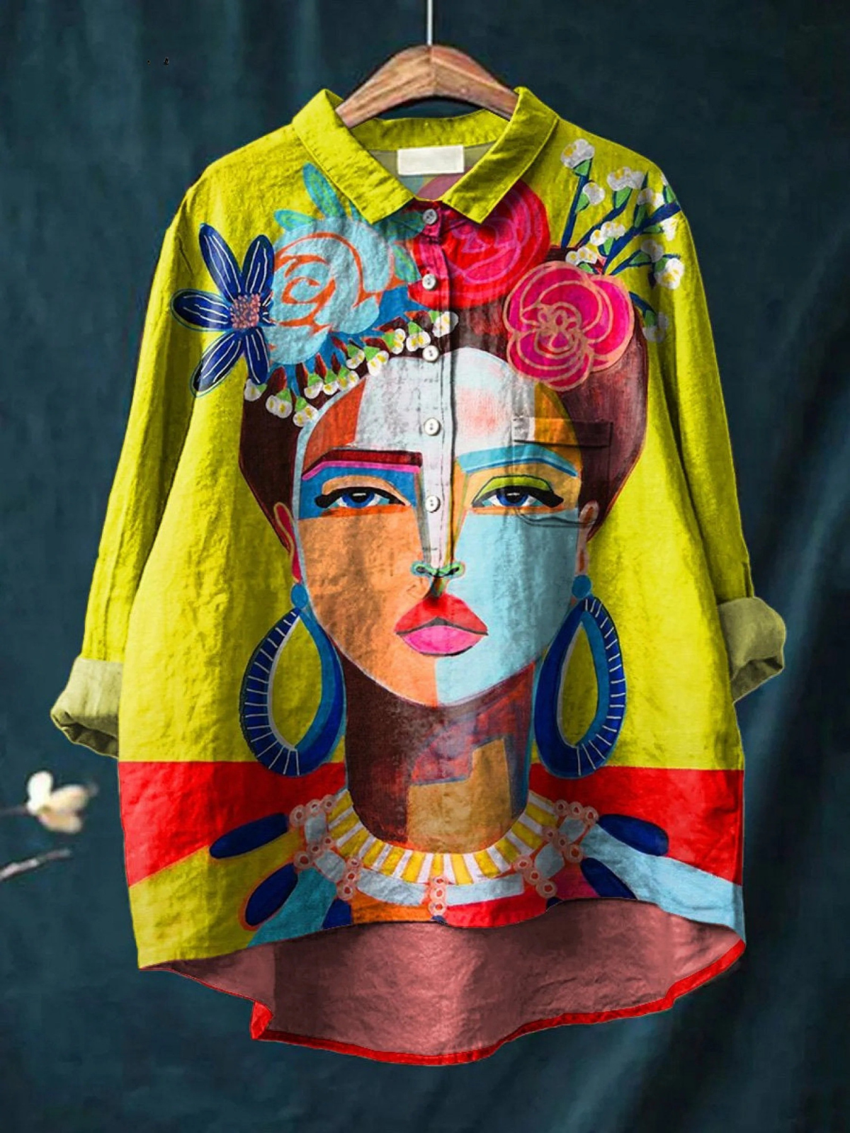 Ambre | Peinture à l'huile Portrait de Freda Art Imprimé Chemise Décontractée pour Femmes