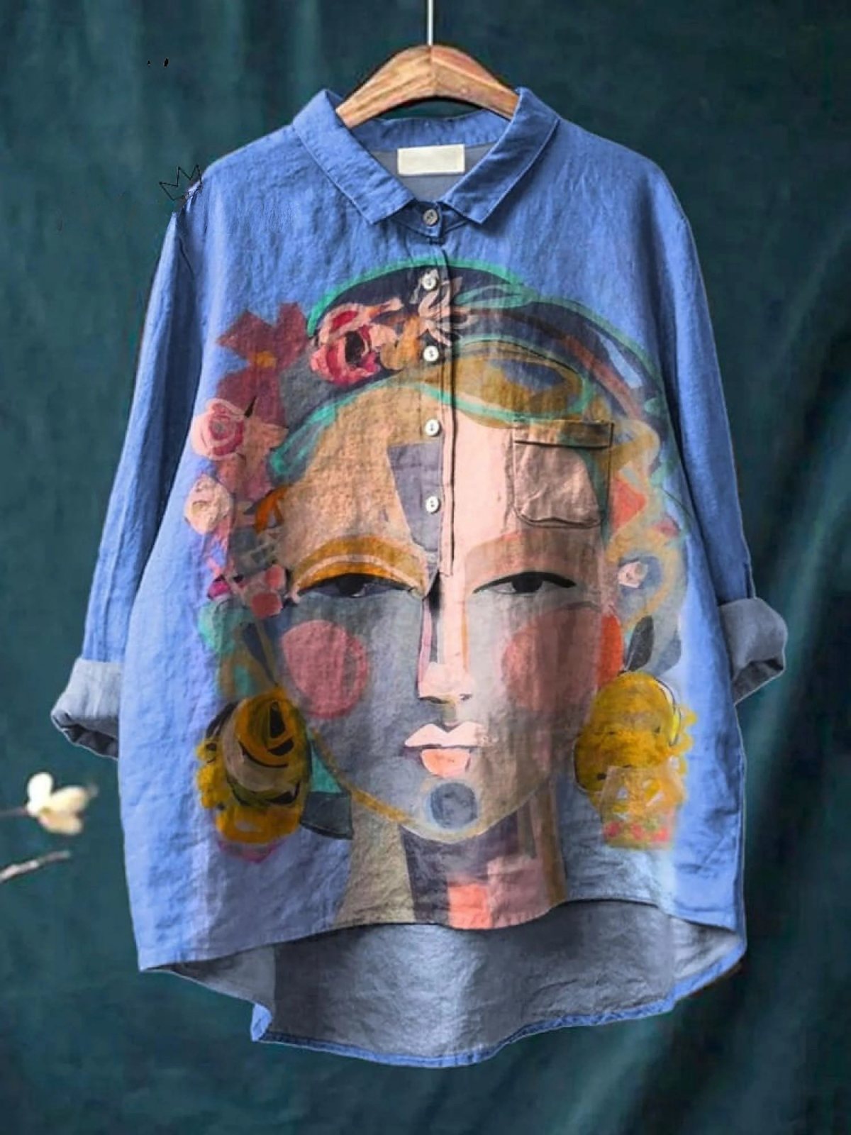 Ambre | Peinture à l'huile Portrait de Freda Art Imprimé Chemise Décontractée pour Femmes
