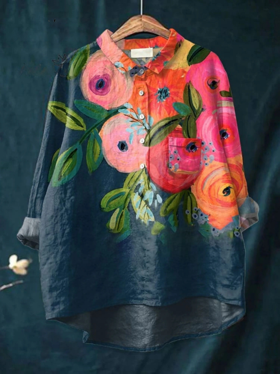 Charlotte | Chemise décontractée imprimée d'art floral pour femmes