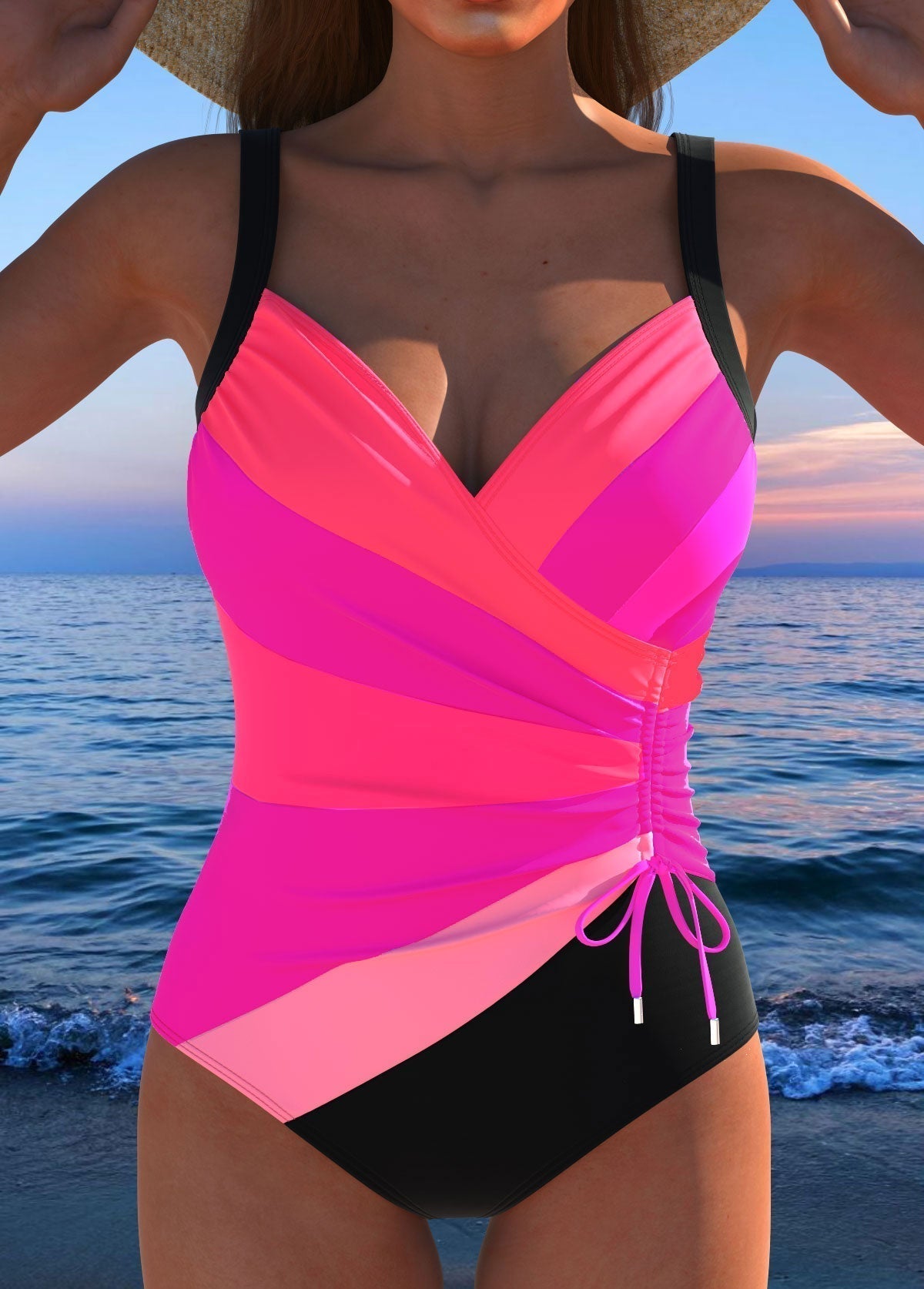 Aqua Queen | Maillot de Bain Luxe à Décolleté Croisé et Imprimé Multicolore