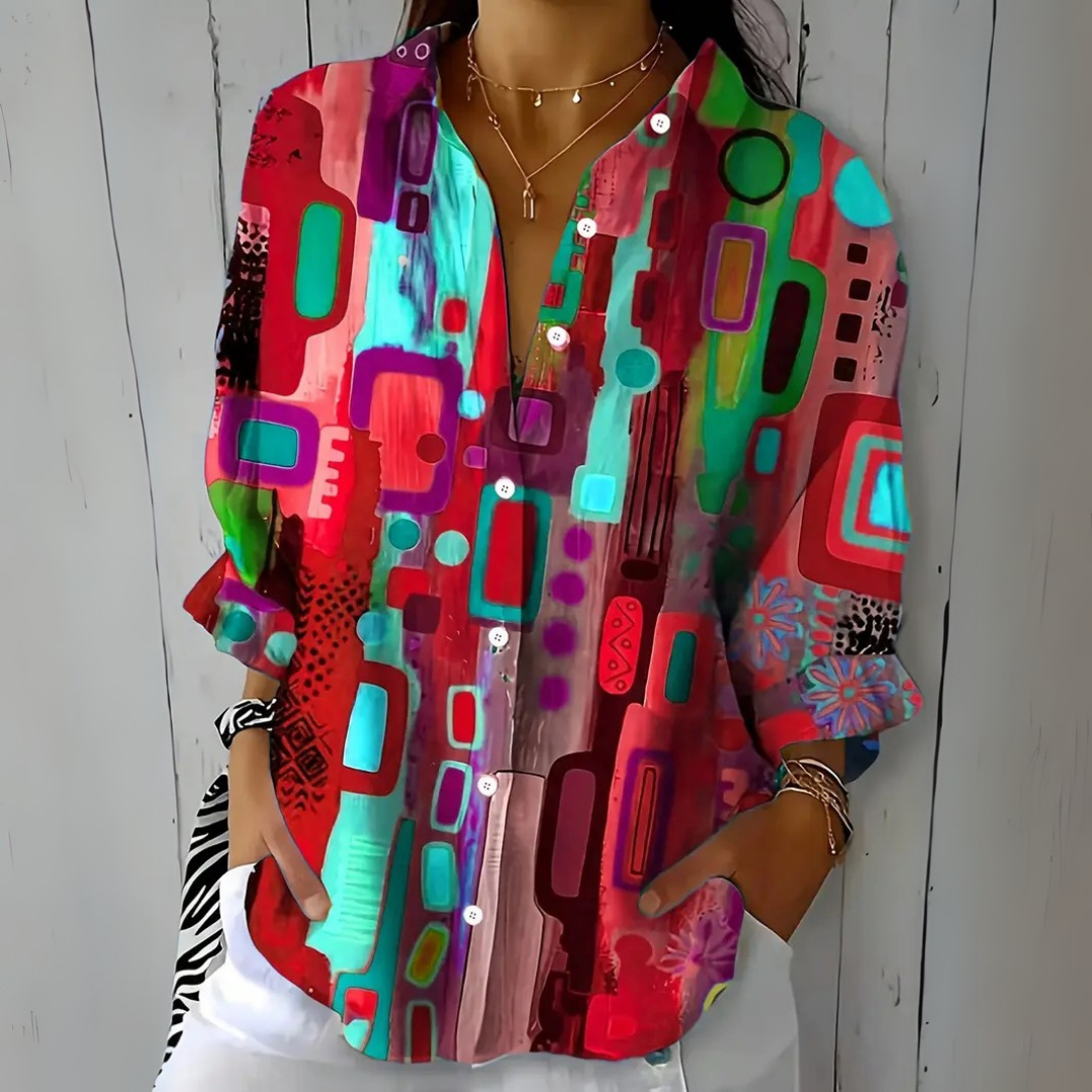Catalina | Blouse Artistique Colorée à Boutons