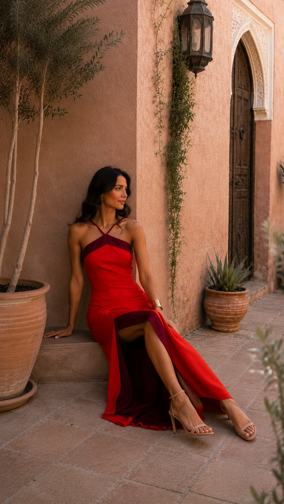 Robe longue dos nu avec fente élégante