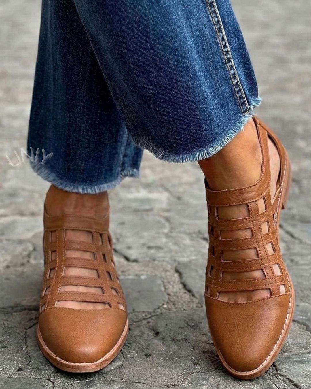 Bottines Marron à Pointe en Cuir Tressé Polyvalentes