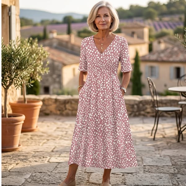 Mélina | Robe Midi à Pois Élégante et Flatteuse