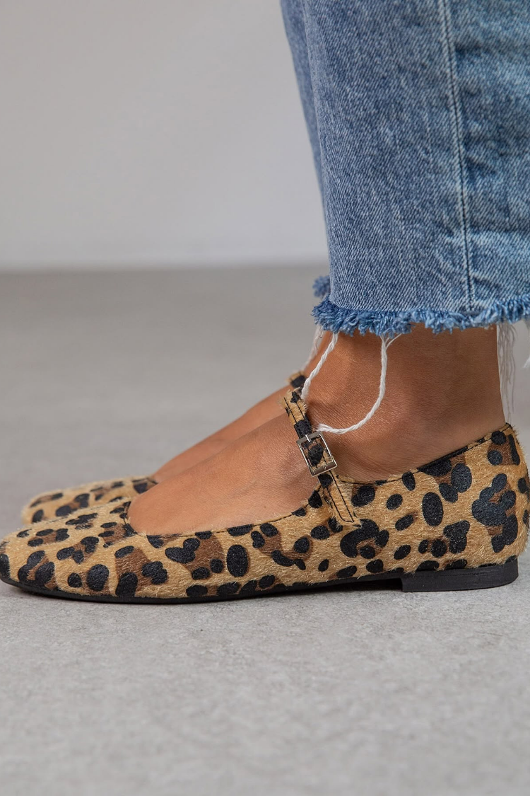 Ballerines à imprimé léopard avec sangle ajustable
