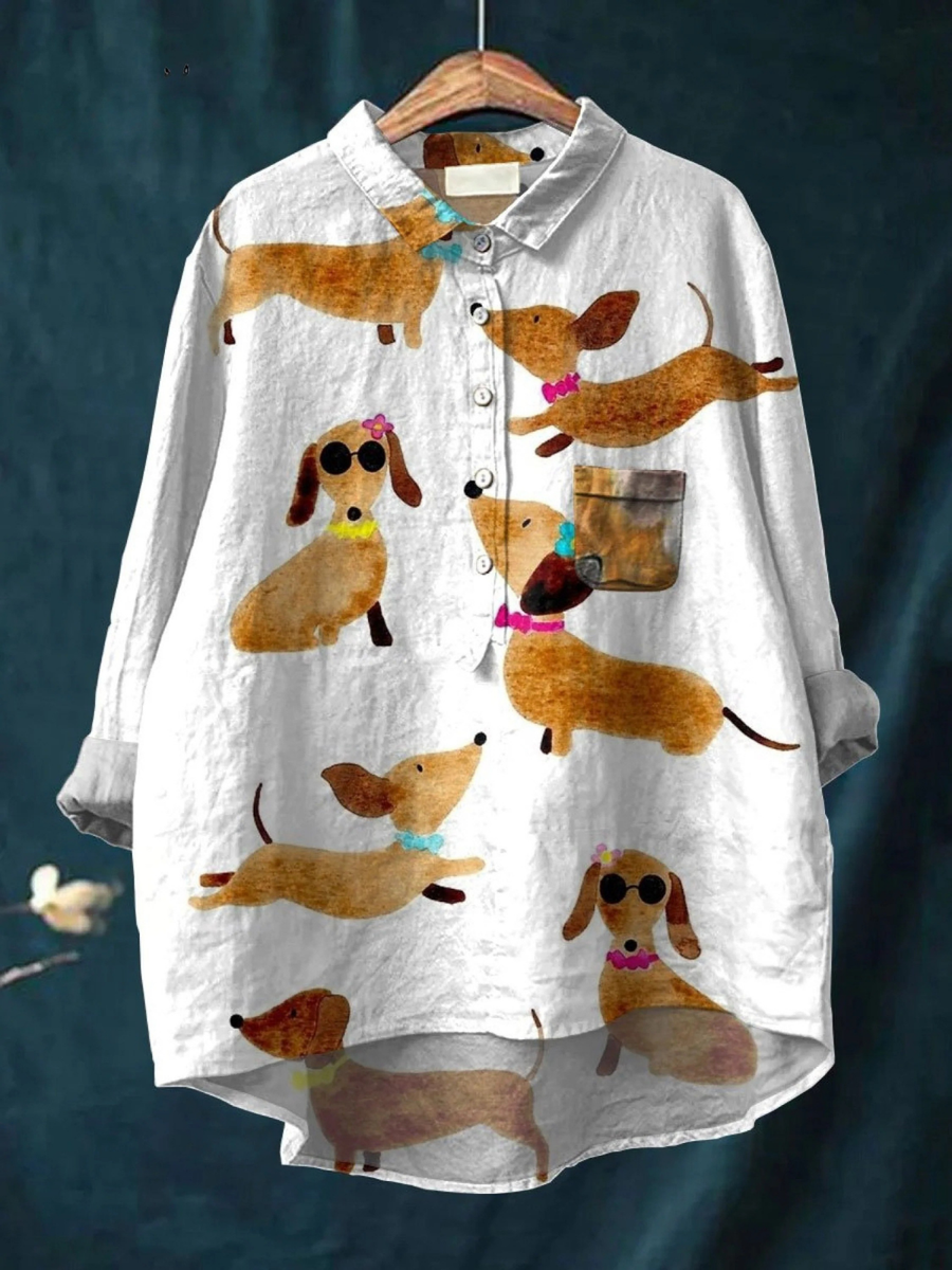 Ava | Impression d'art de chien teckel mignon sur chemise décontractée