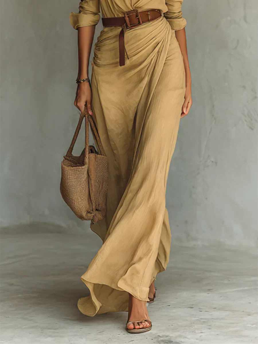 Camille™ | Robe Maxi avec Revers et Ceinture à la Taille