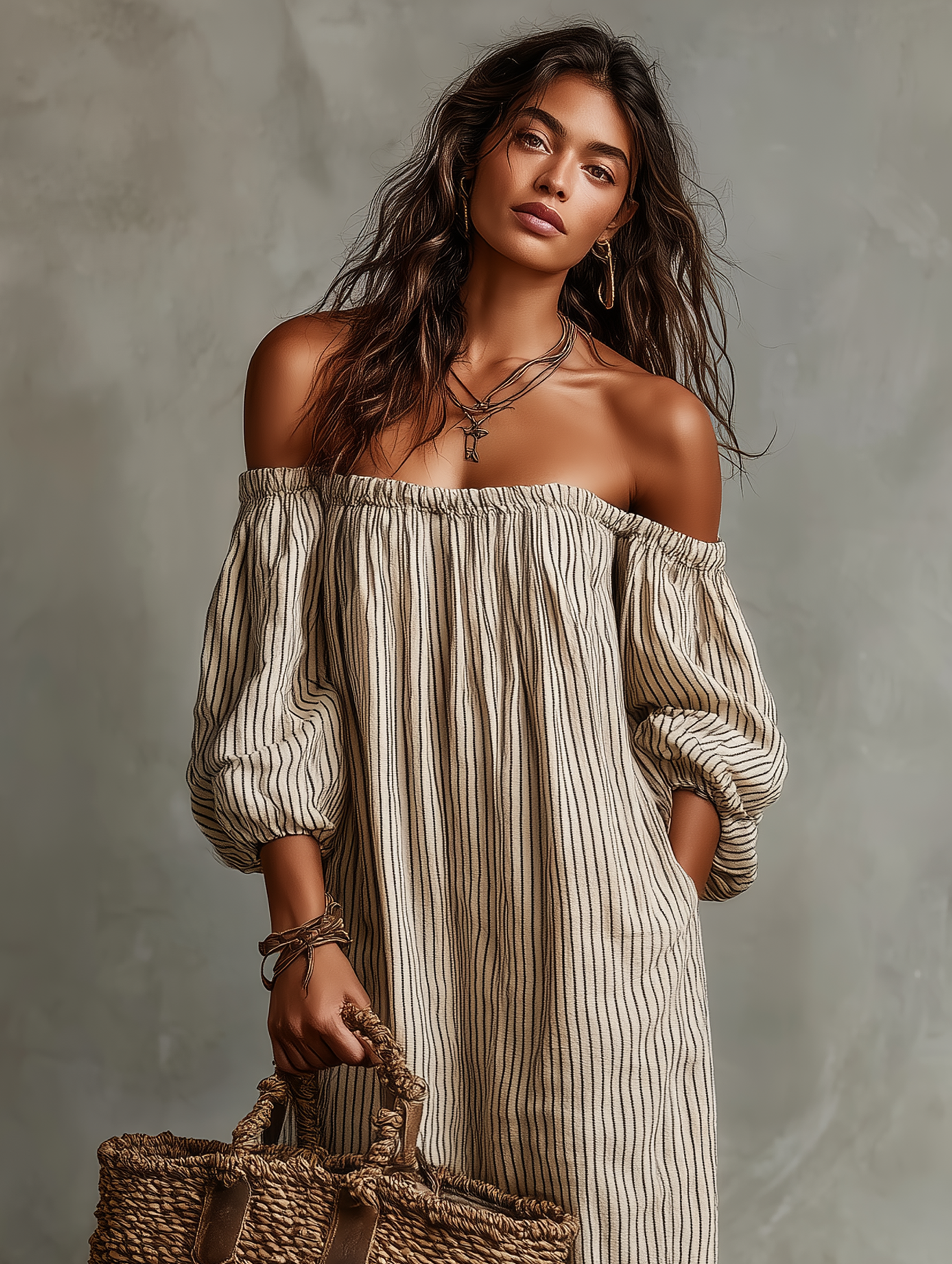 Carmen | Robe longue en coton et lin avec design décolleté