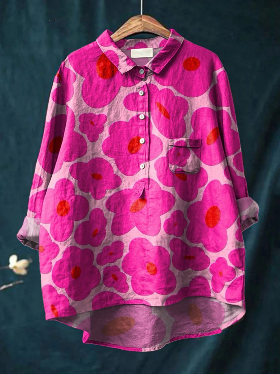 Mia | Chemise décontractée pour femmes imprimée avec un motif floral rose vibrant