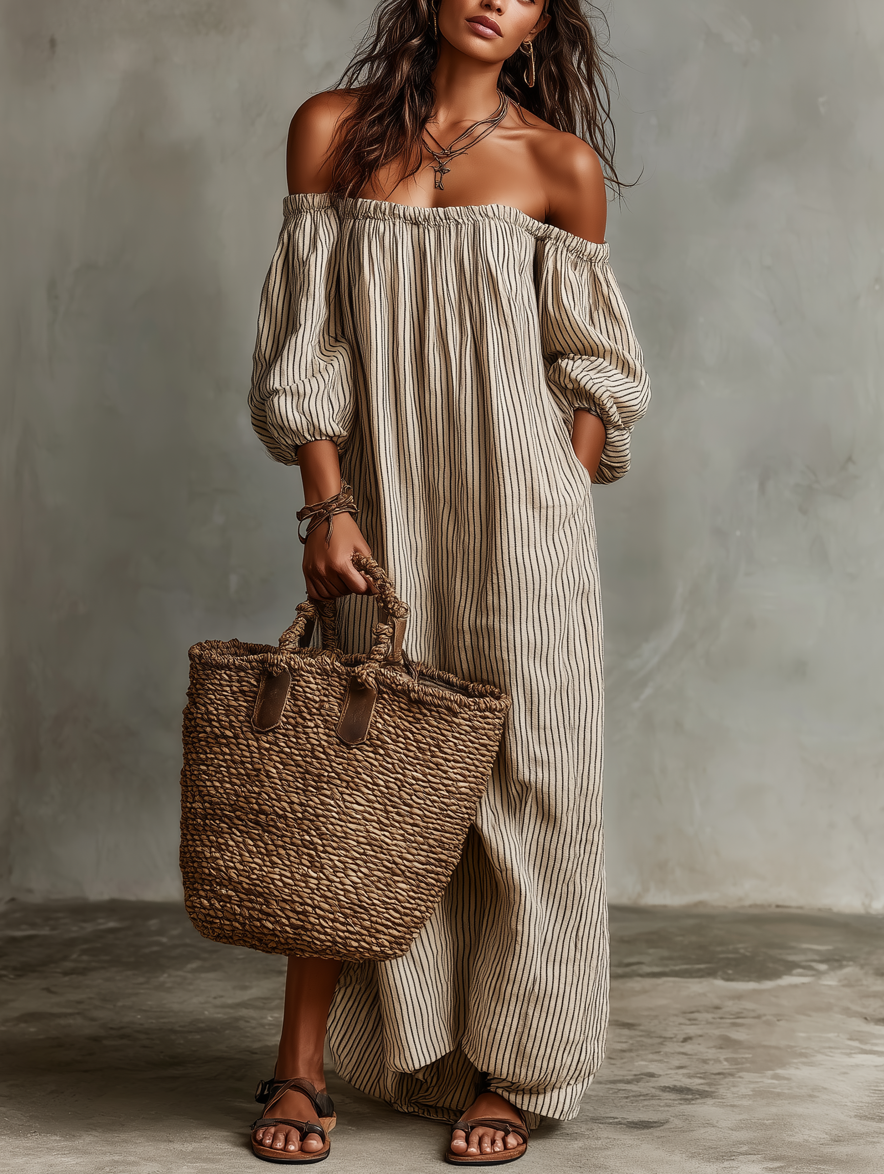 Carmen | Robe longue en coton et lin avec design décolleté