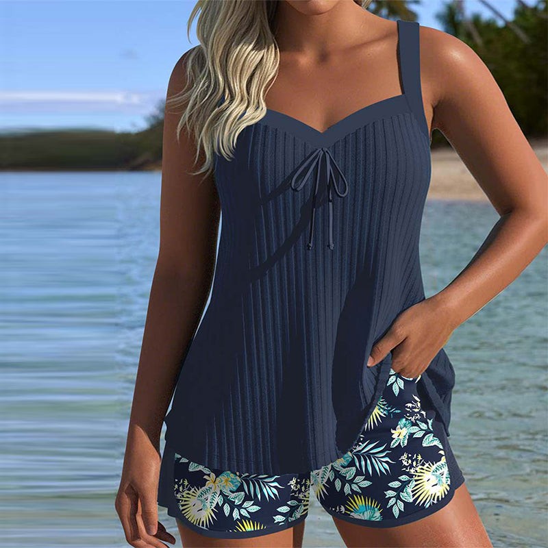 Paradise Glow | Rayé Tankini à Deux Pièces