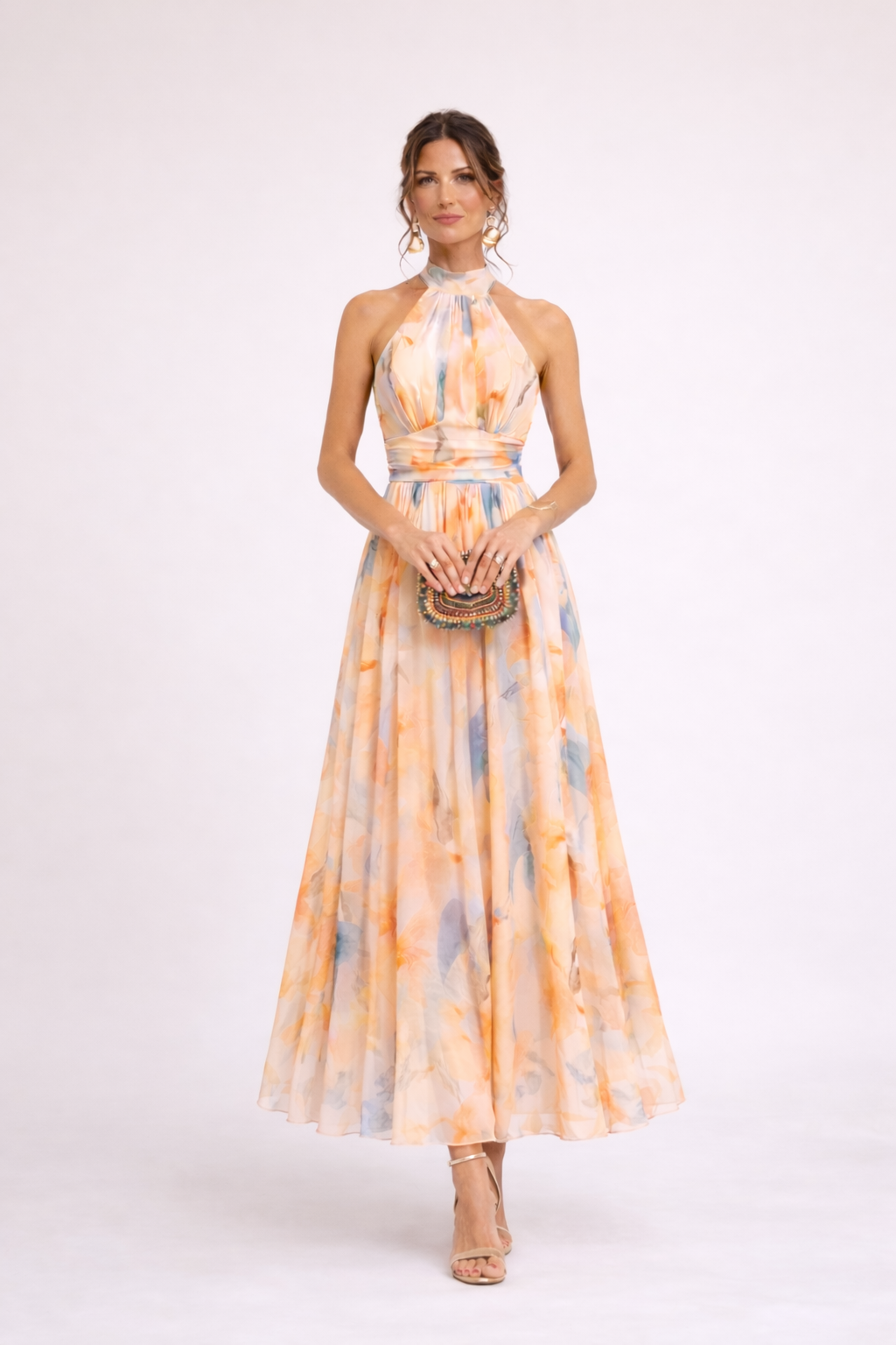 Inès – Robe dos-nu à imprimé aquarelle