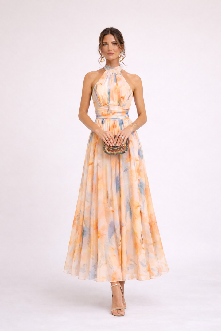 Inès – Robe dos-nu à imprimé aquarelle