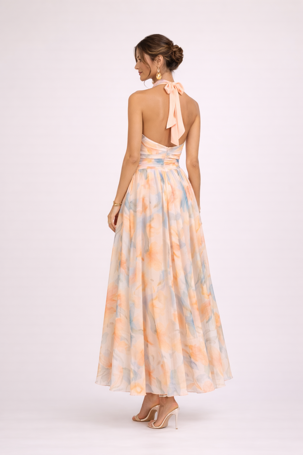 Inès – Robe dos-nu à imprimé aquarelle