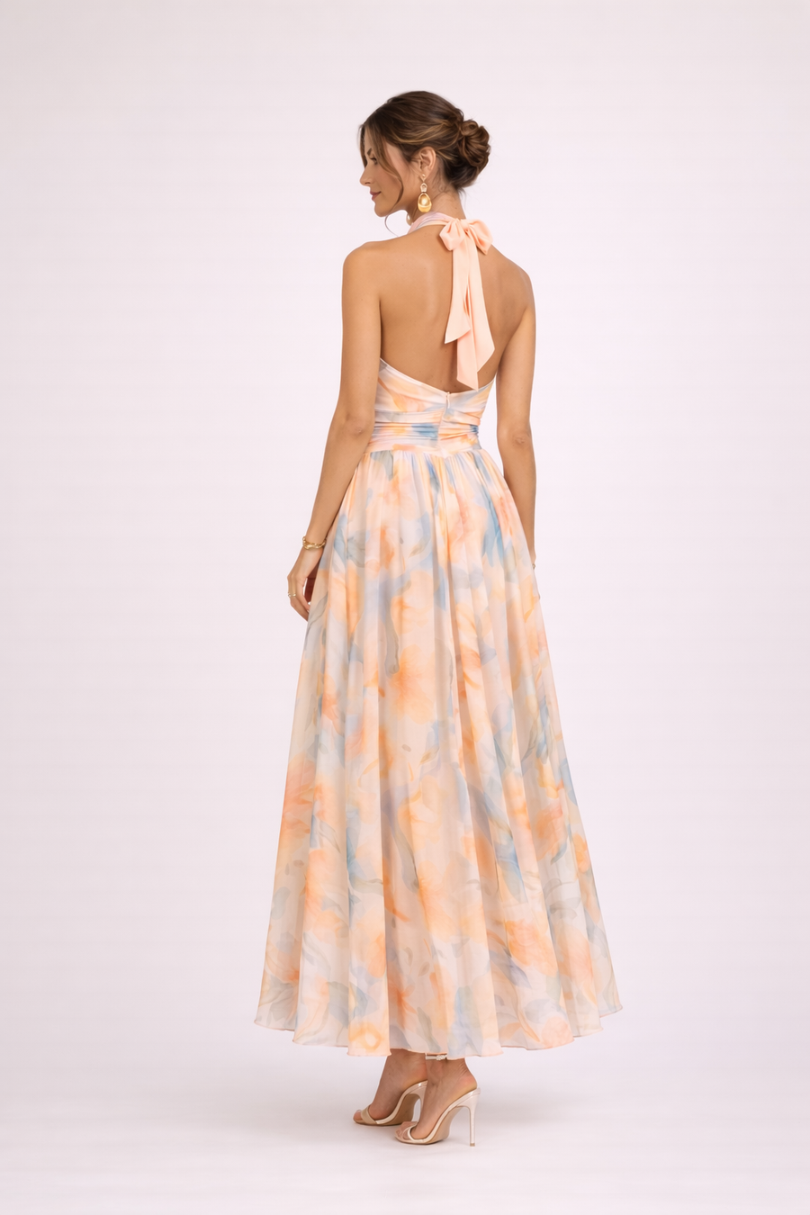 Inès – Robe dos-nu à imprimé aquarelle