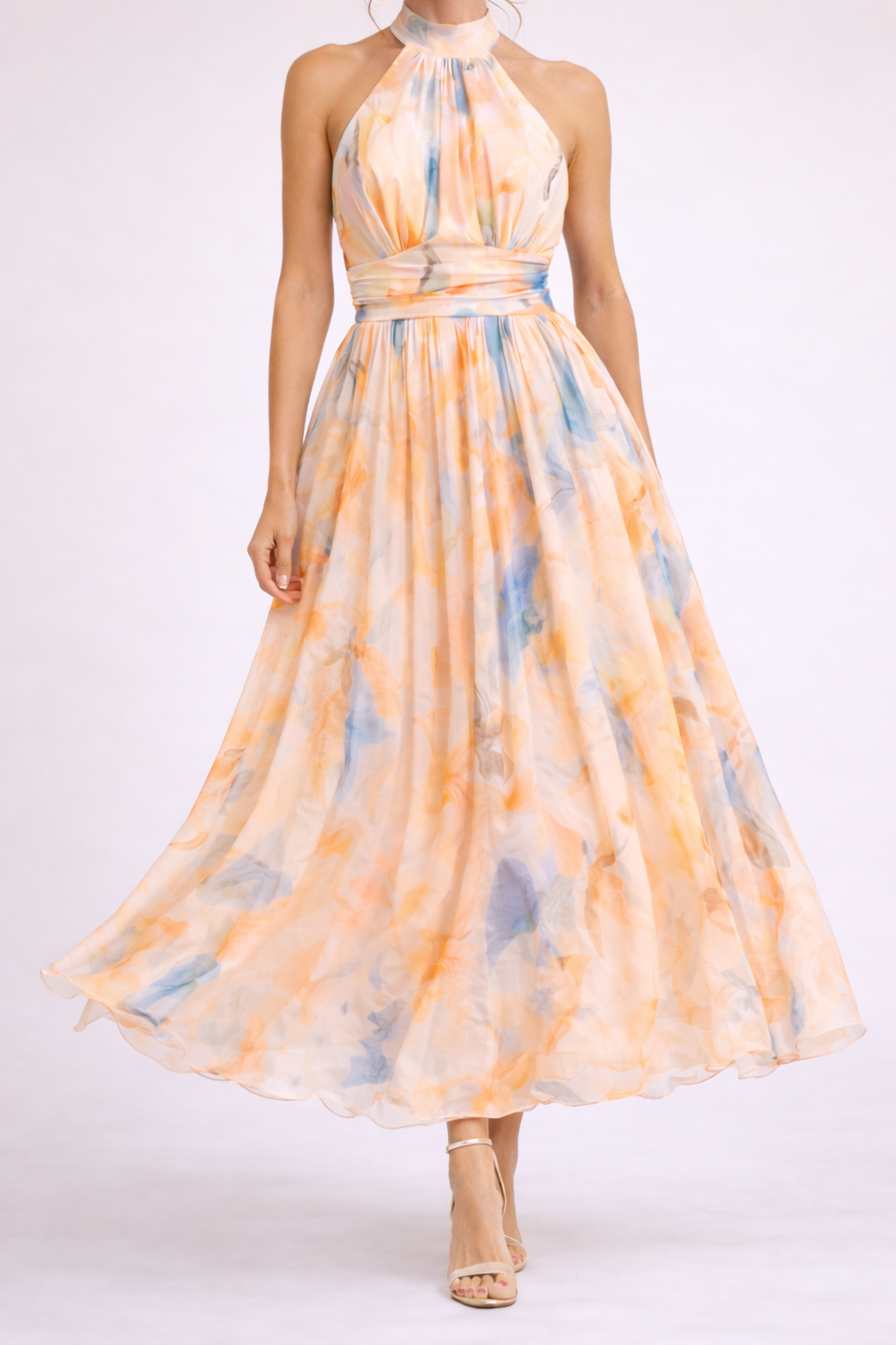 Inès – Robe dos-nu à imprimé aquarelle