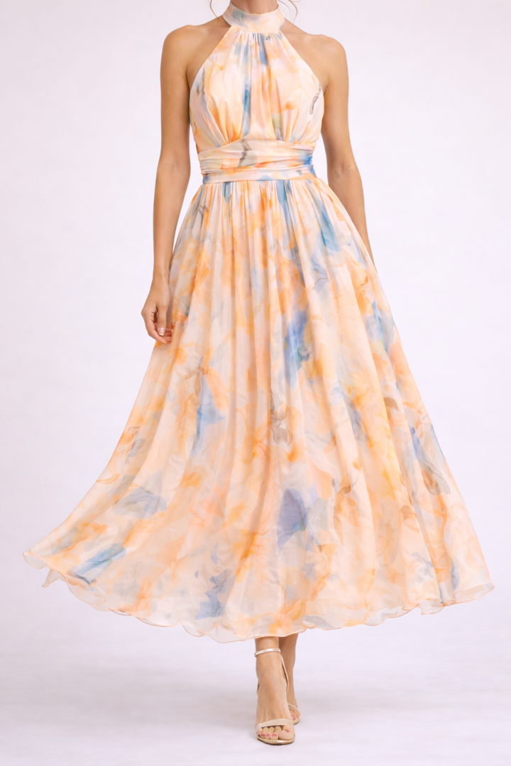 Inès – Robe dos-nu à imprimé aquarelle