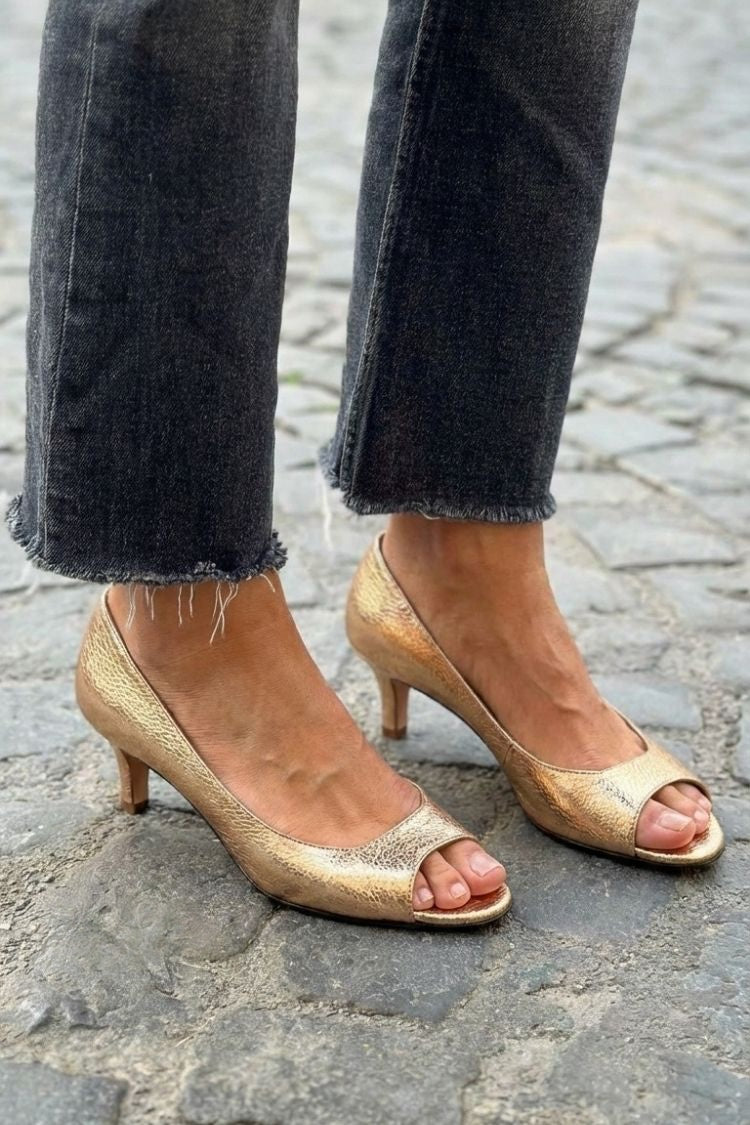 Chic Or Champagne Métallisé Peep Toe Talons pour Chatons