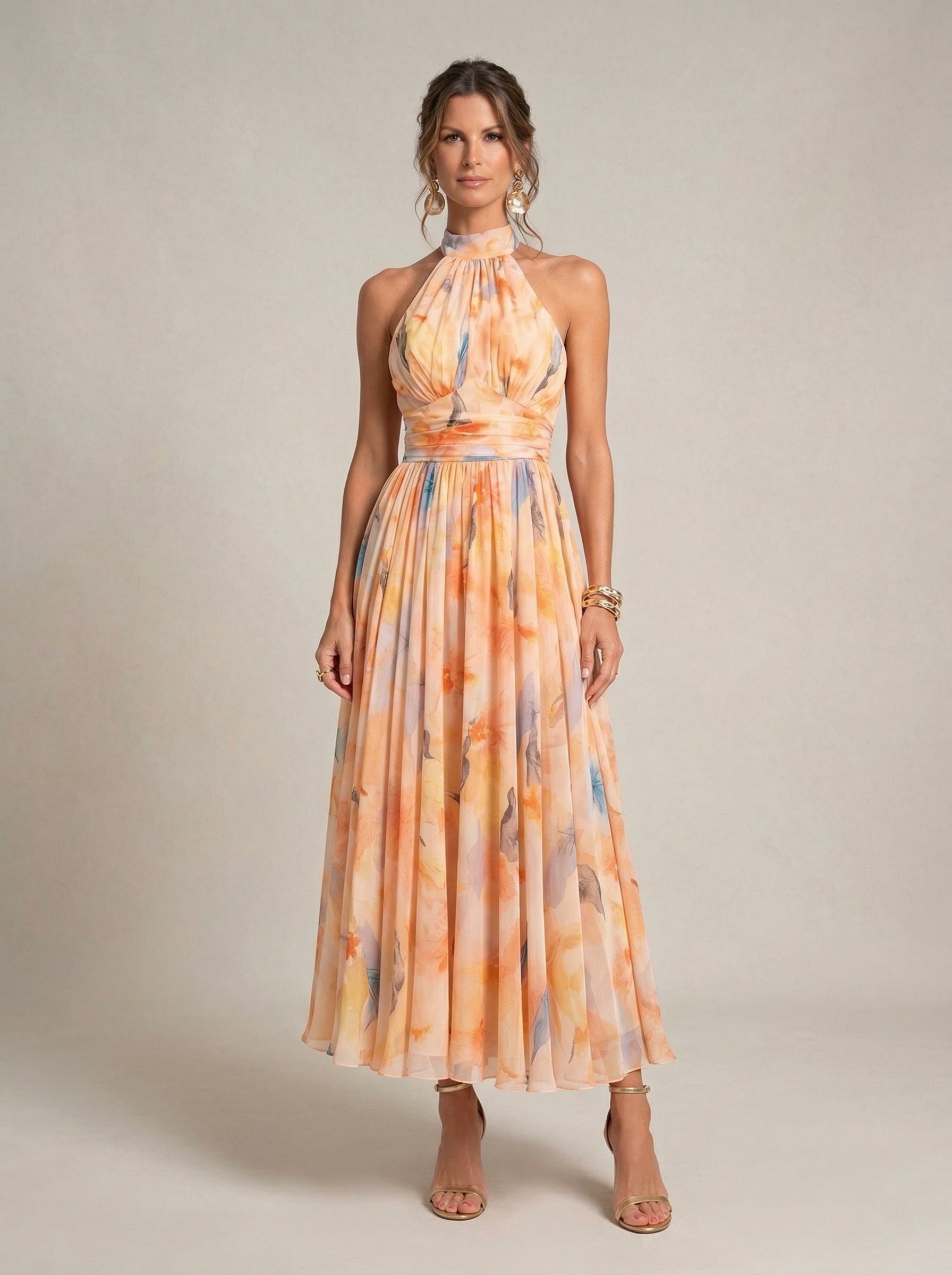 Robe dos nu à motif aquarelle