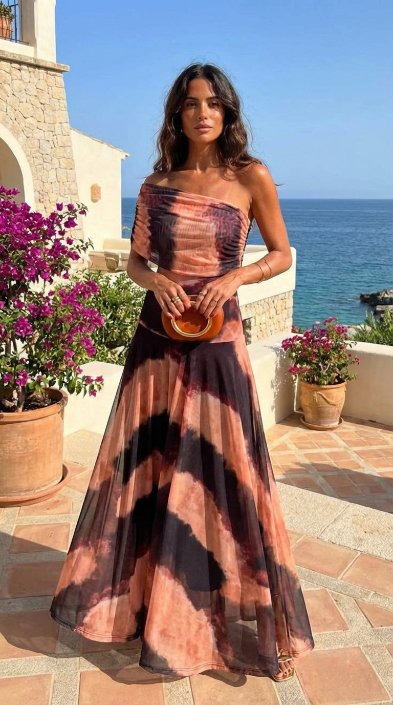 Robe à Motif Orange et Marron