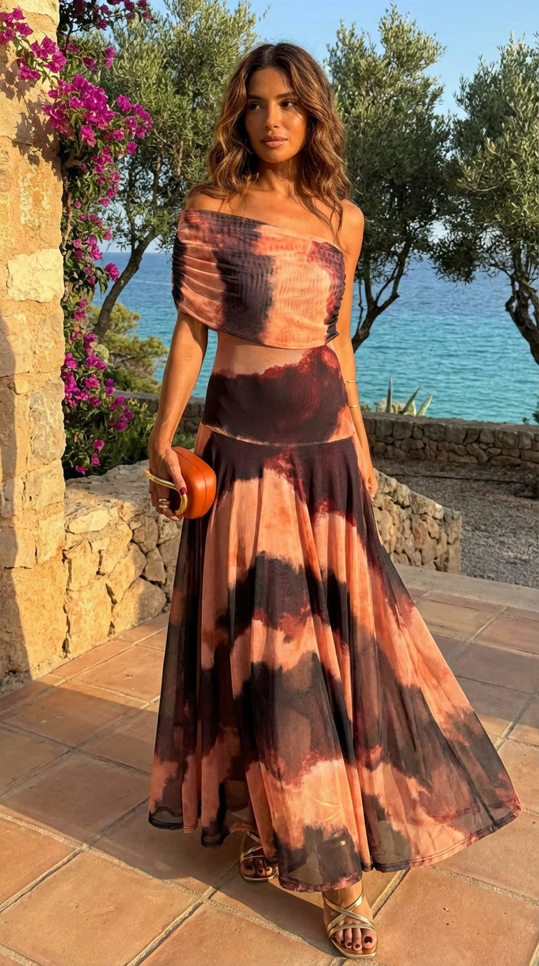 Robe à Motif Orange et Marron