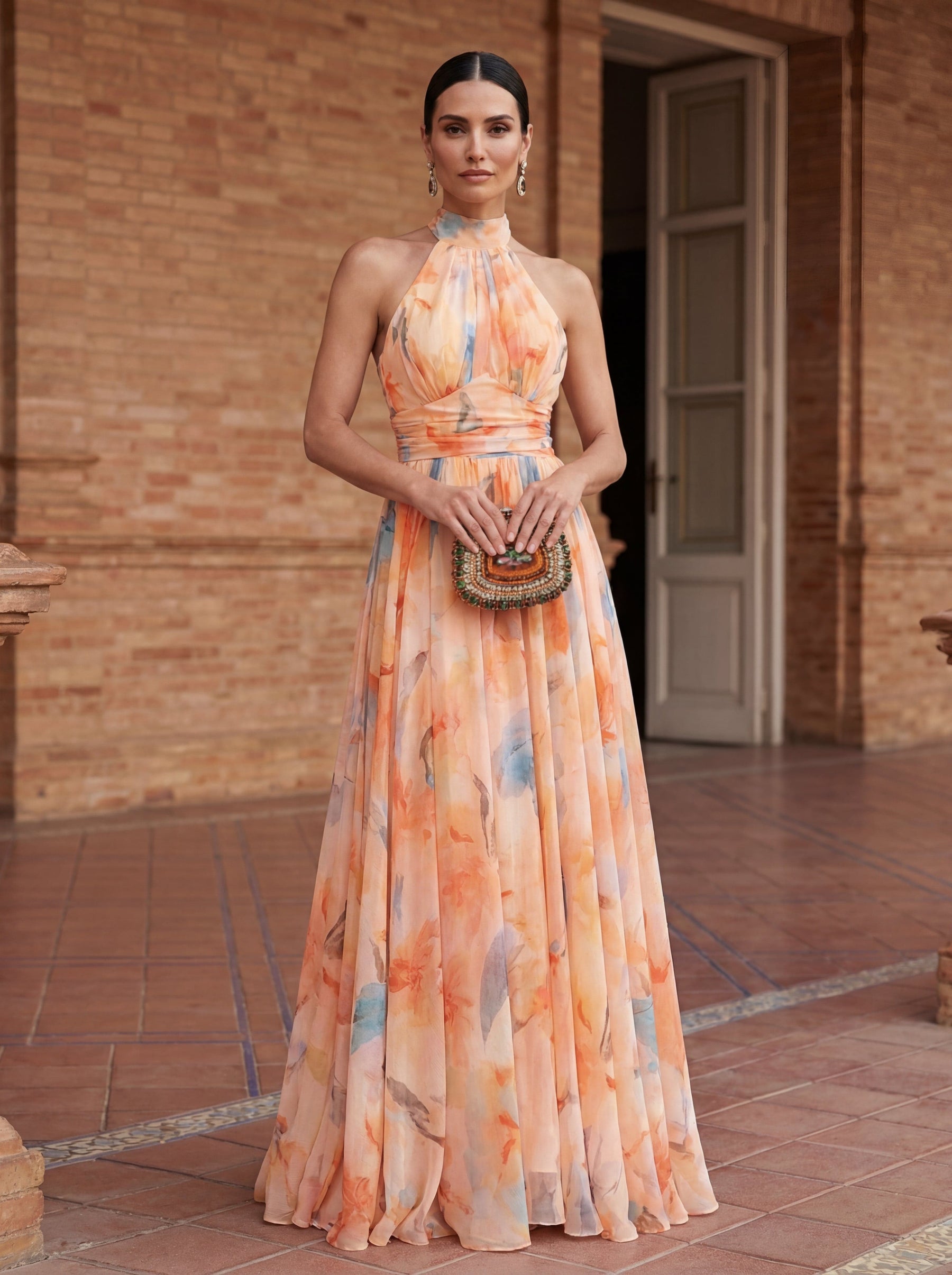 Robe dos nu à motif aquarelle
