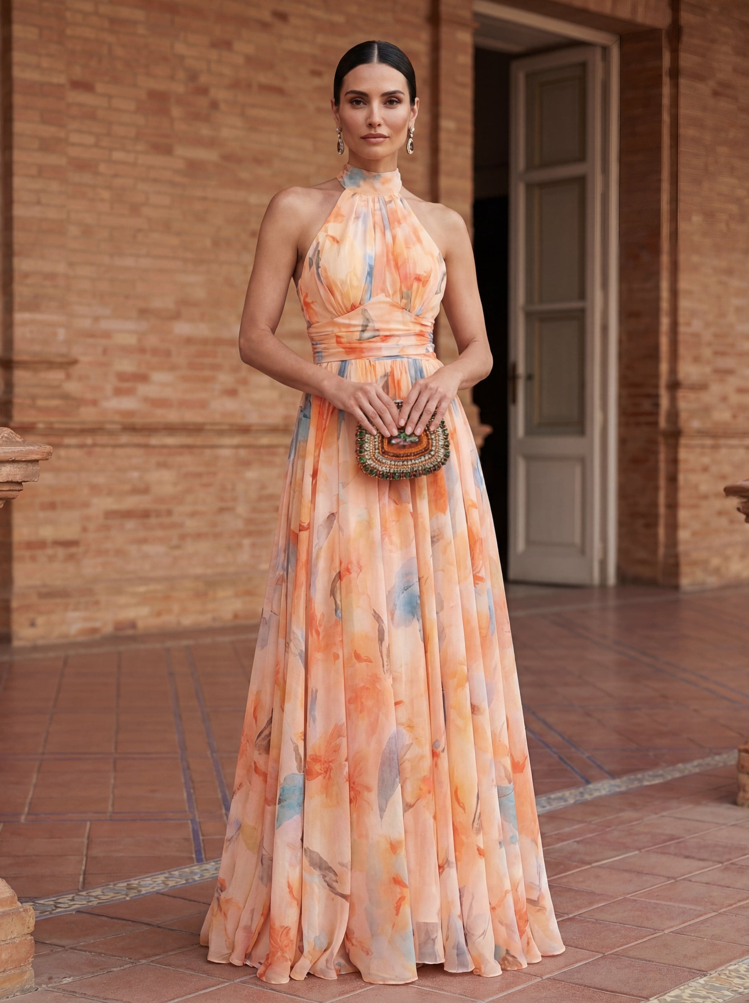 Robe dos nu à motif aquarelle