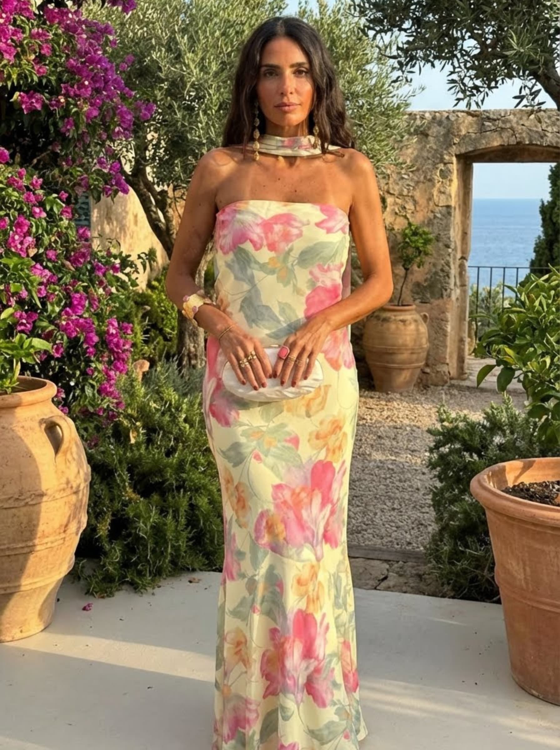 Robe longue sans manches à imprimé floral aquarelle