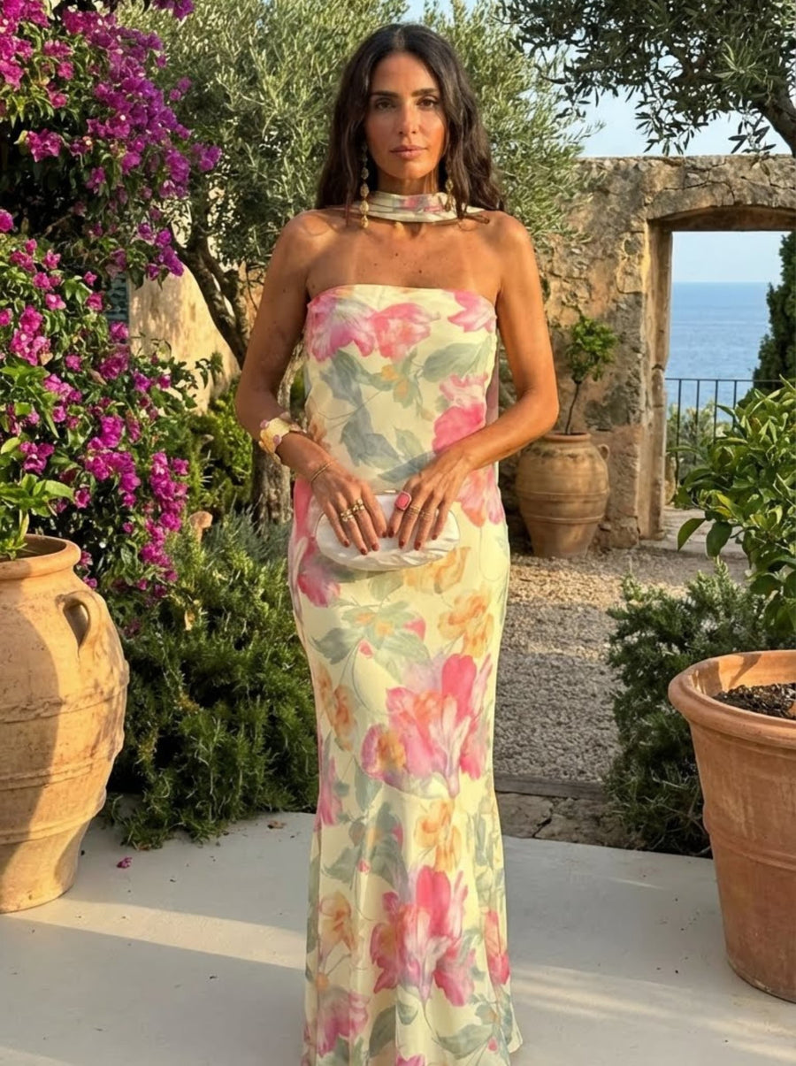 Robe longue sans manches à imprimé floral aquarelle