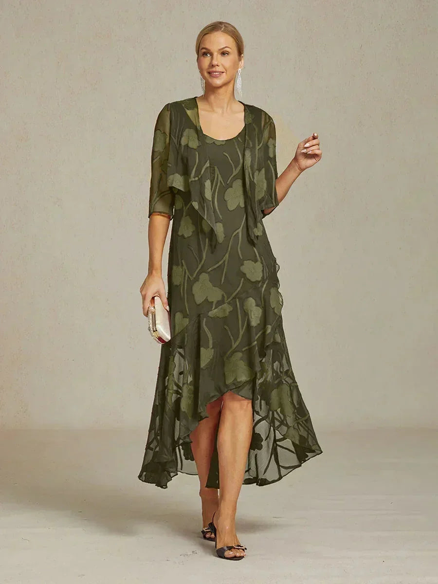 Lou - Robe de Soirée en Chiffon Floral avec Ourlet Asymétrique