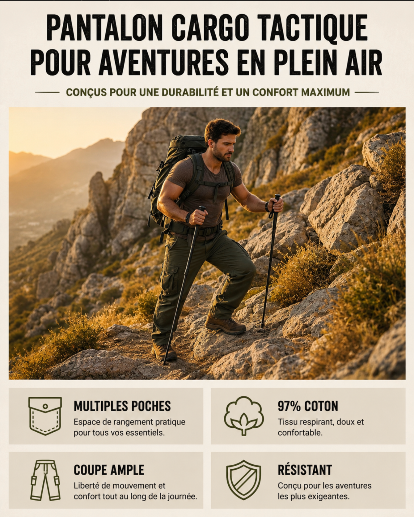 Raphaël I Pantalon cargo tactique