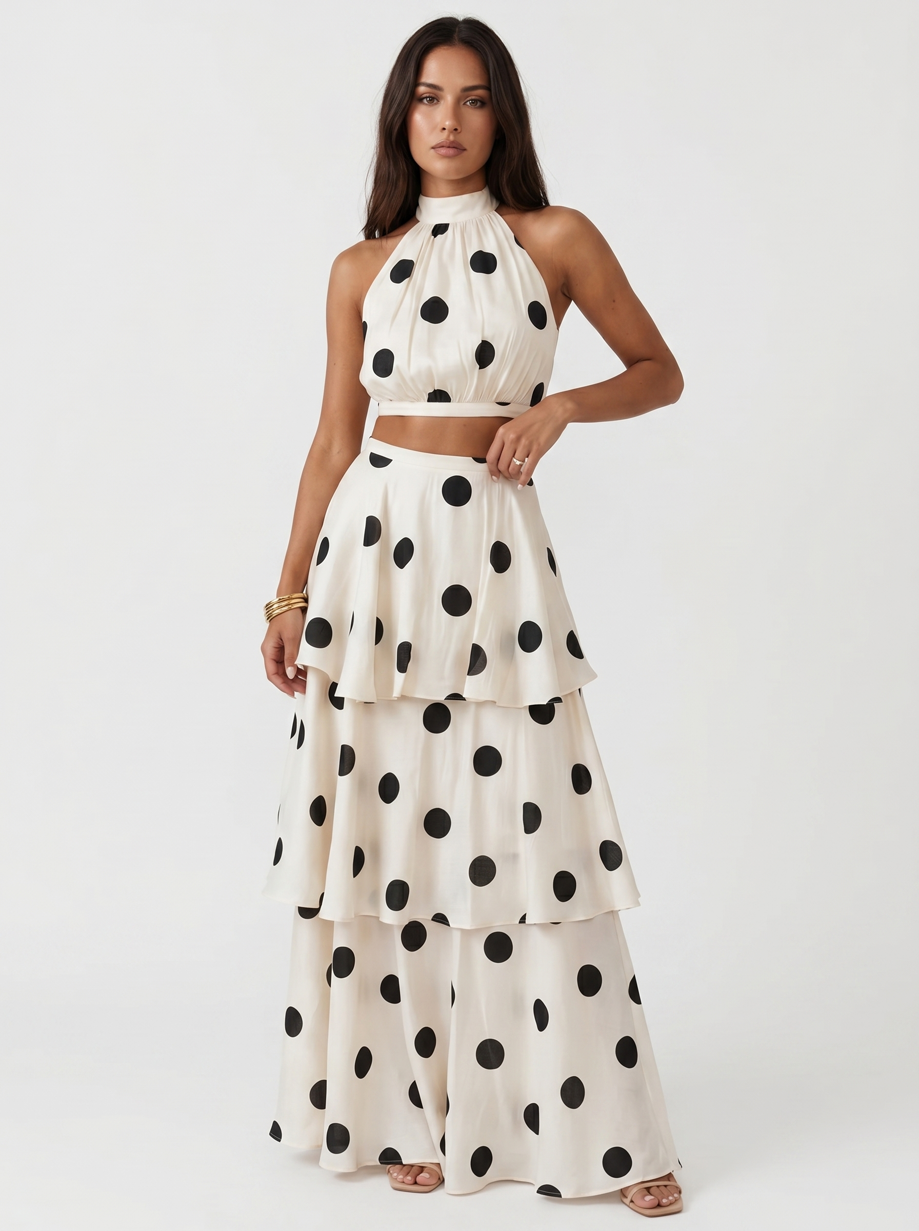 Ensemble Blouse à Pois et Jupe Longue