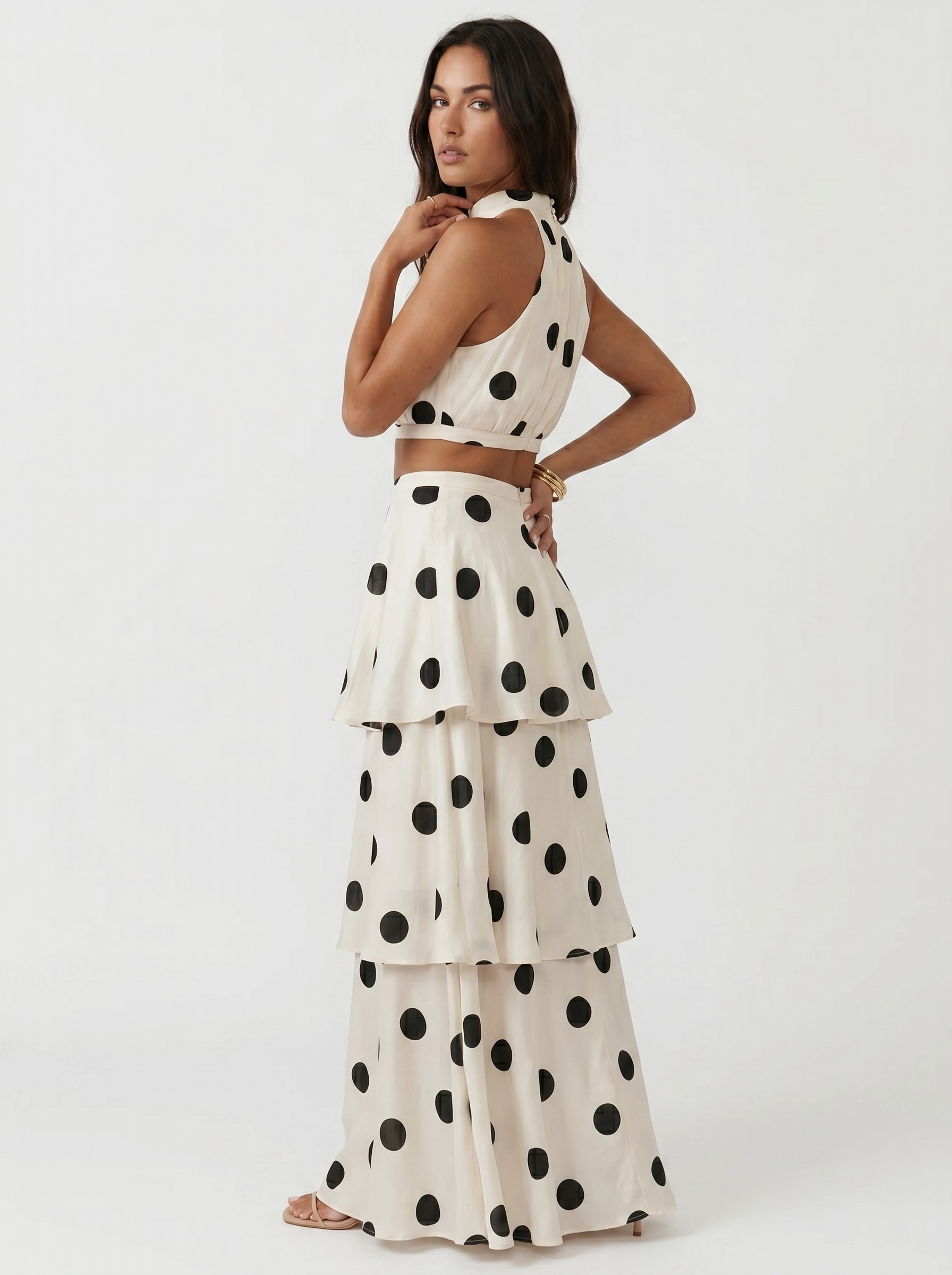 Ensemble Blouse à Pois et Jupe Longue