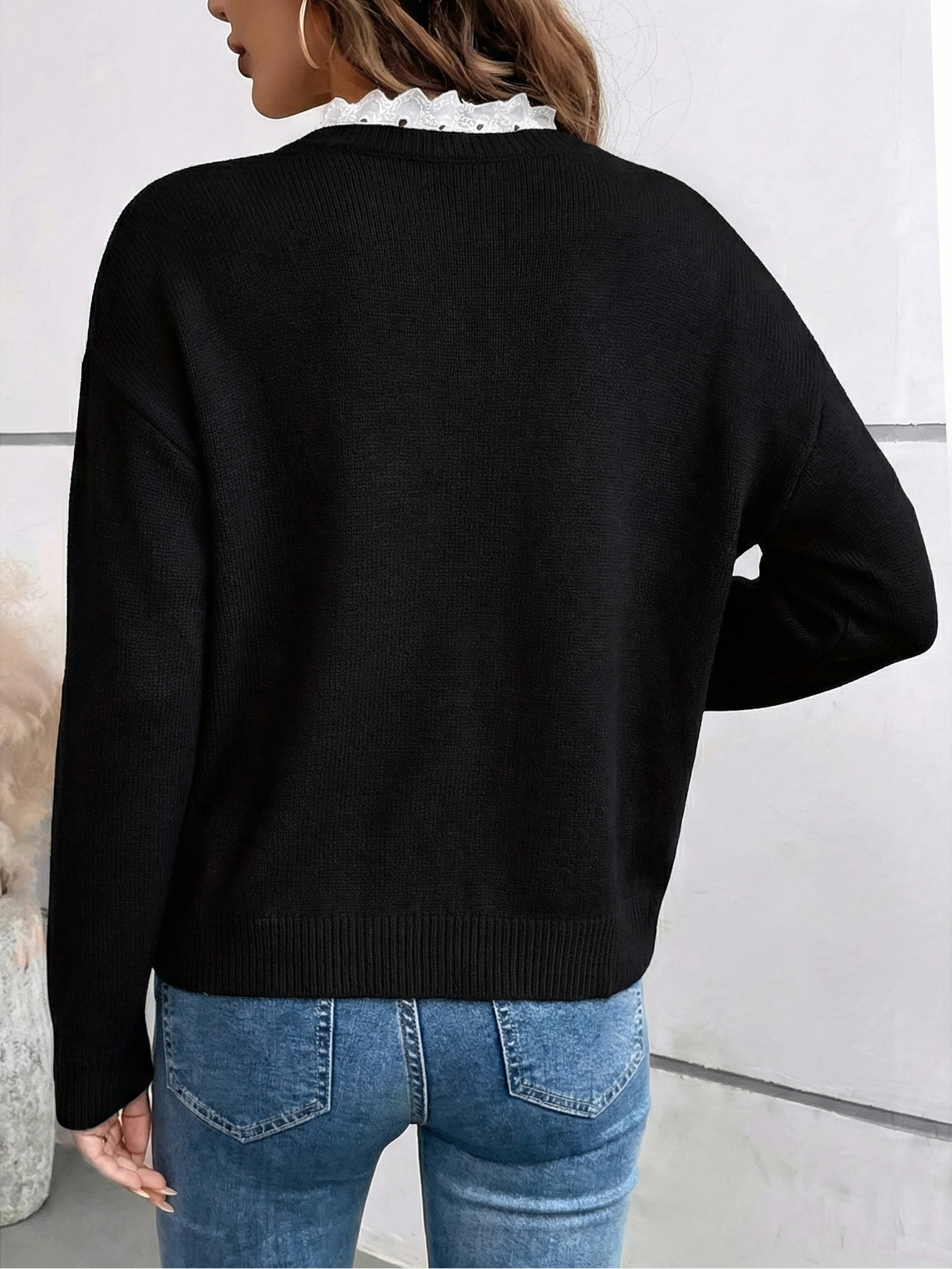 Céline | Pull Chic en Tricot avec Col en Dentelle Élégant