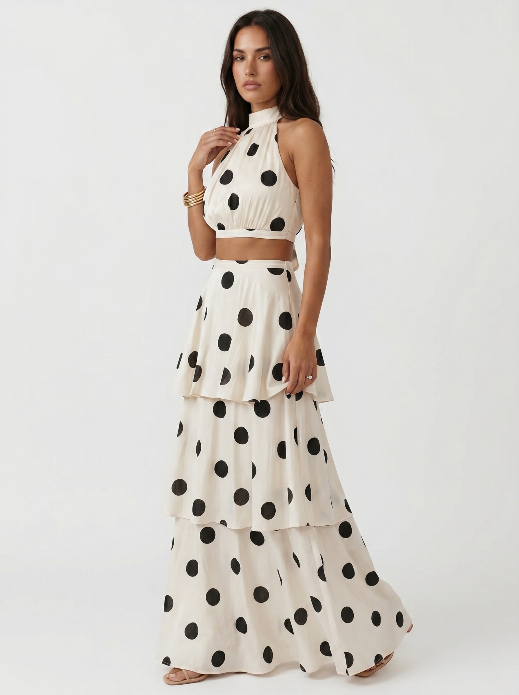 Ensemble Blouse à Pois et Jupe Longue