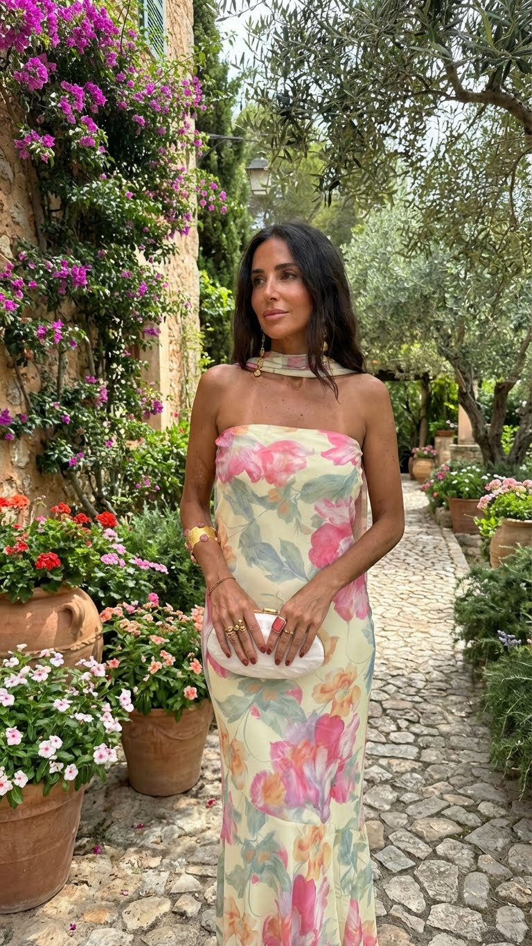 Robe longue sans manches à imprimé floral aquarelle