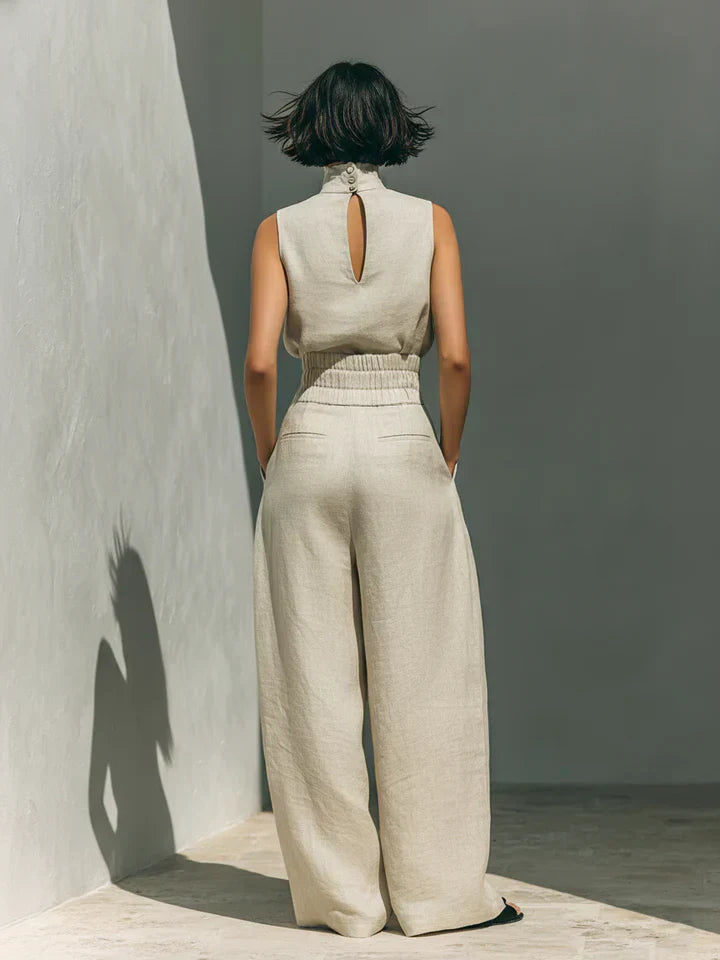 Margaux | Ensemble Minimaliste Débardeur et Pantalons Larges en Coton et Lin