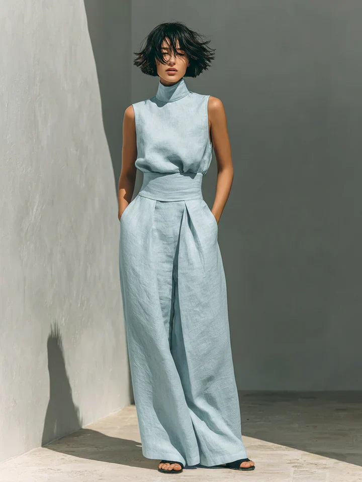 Margaux | Ensemble Minimaliste Débardeur et Pantalons Larges en Coton et Lin
