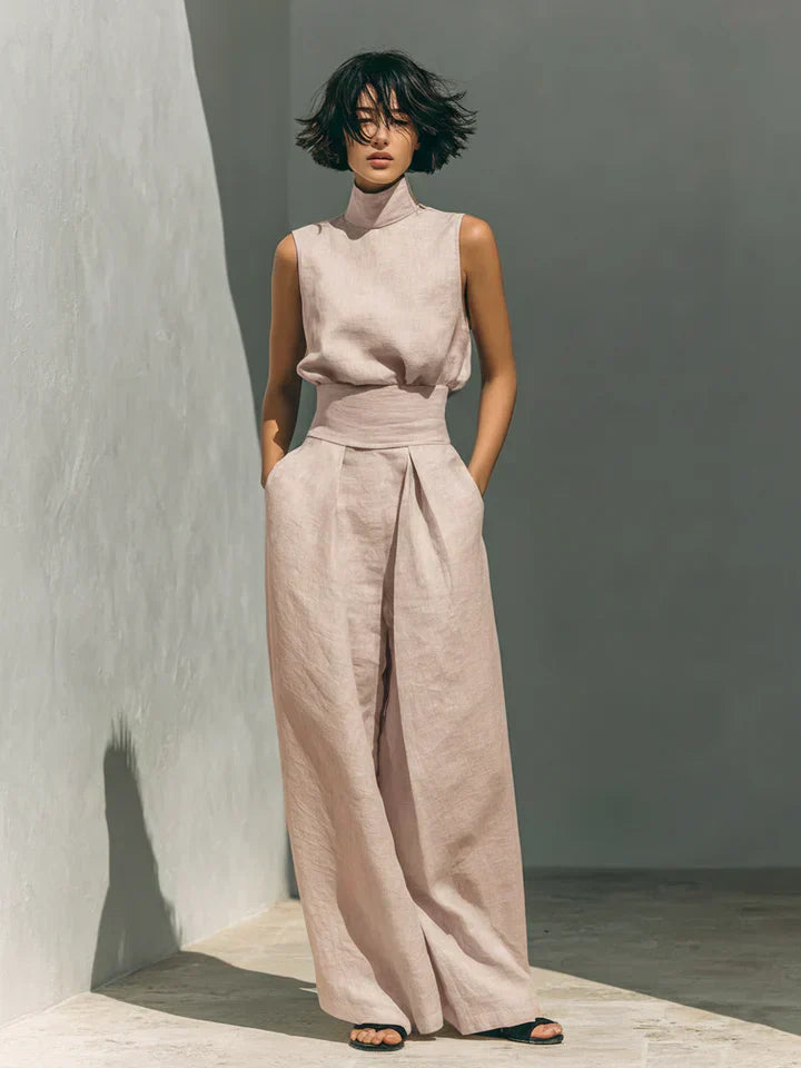 Margaux | Ensemble Minimaliste Débardeur et Pantalons Larges en Coton et Lin