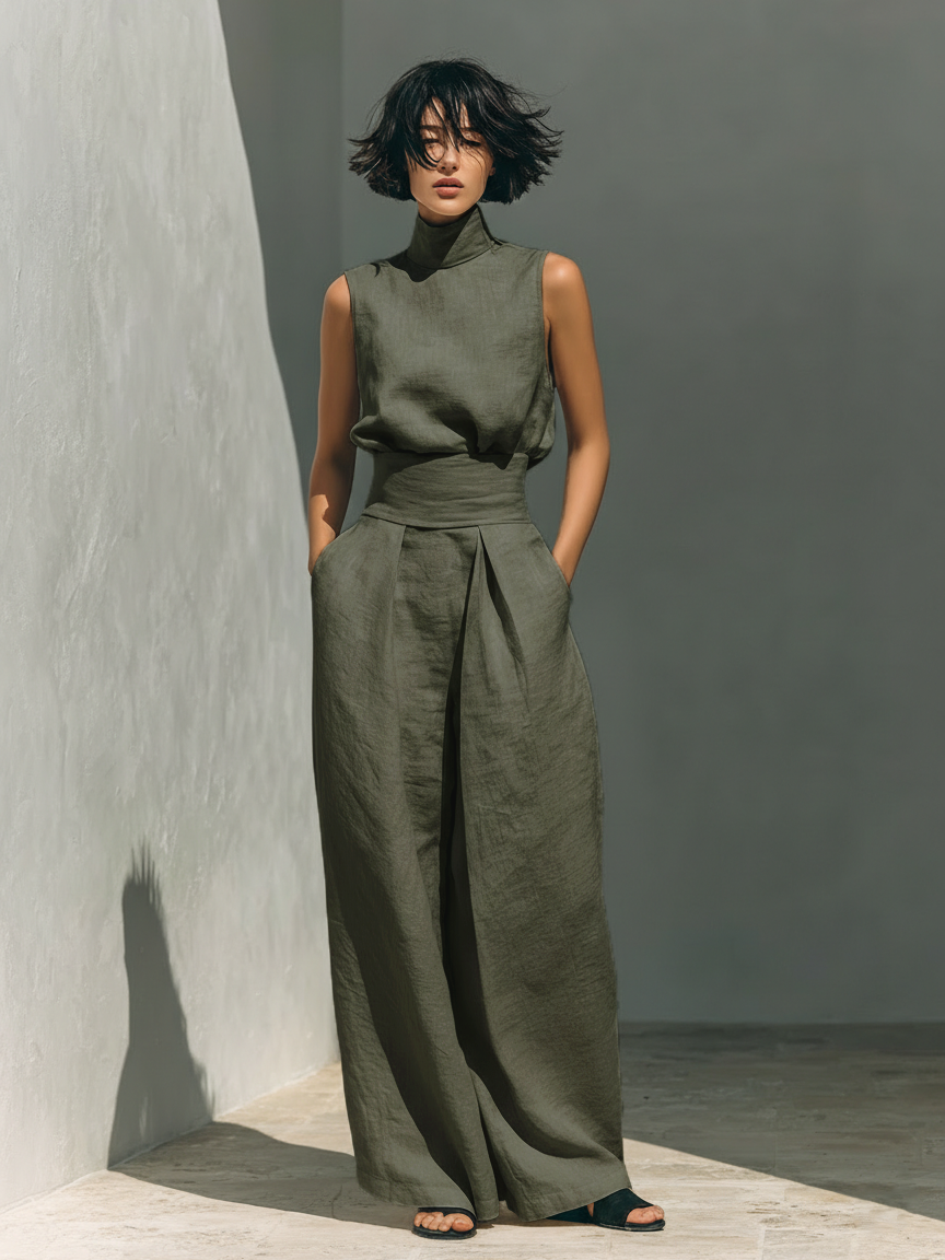 Margaux – Ensemble minimaliste en coton et lin avec top et pantalon large