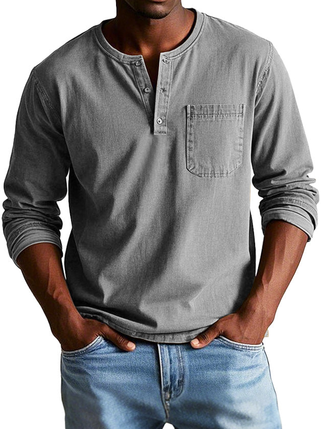 Gabriel | T-shirt Henley décontracté pour homme avec boutons et poche poitrine