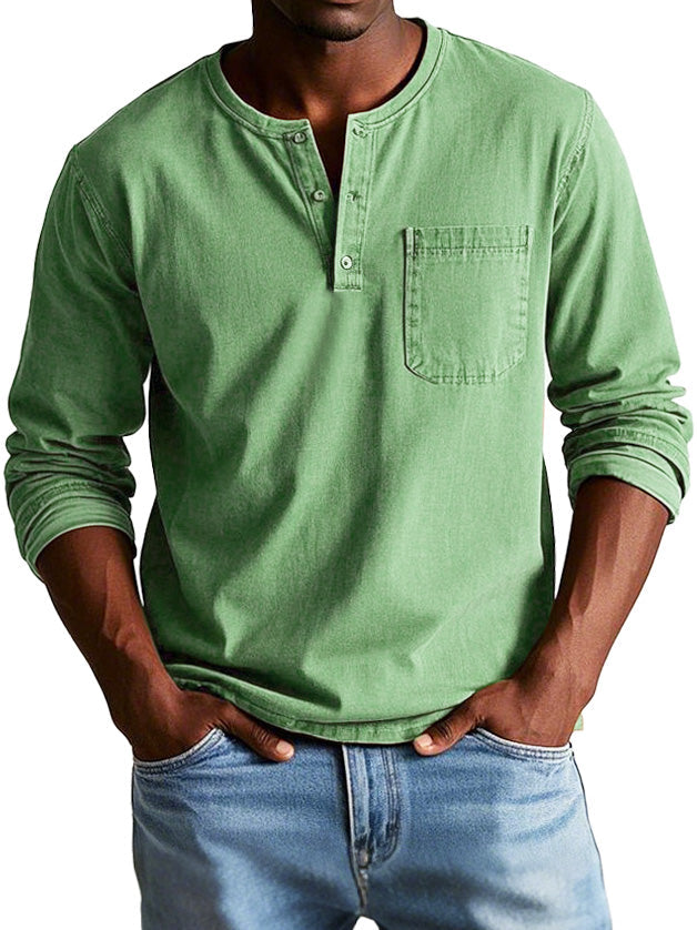 Gabriel | T-shirt Henley décontracté pour homme avec boutons et poche poitrine