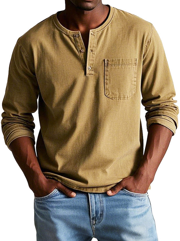 Gabriel | T-shirt Henley décontracté pour homme avec boutons et poche poitrine