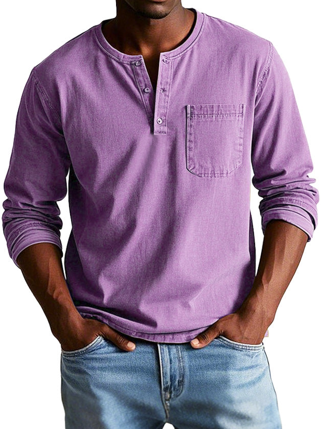Gabriel | T-shirt Henley décontracté pour homme avec boutons et poche poitrine