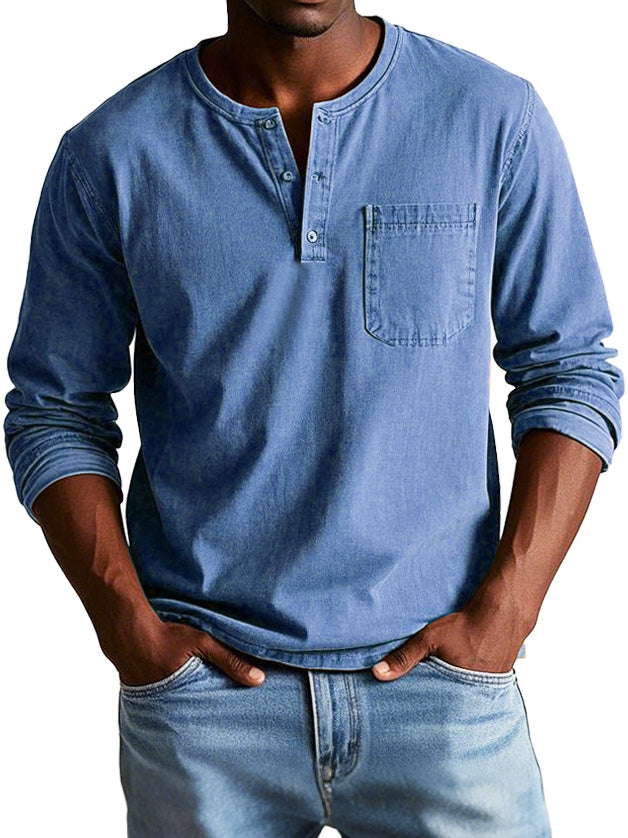 Gabriel | T-shirt Henley décontracté pour homme avec boutons et poche poitrine