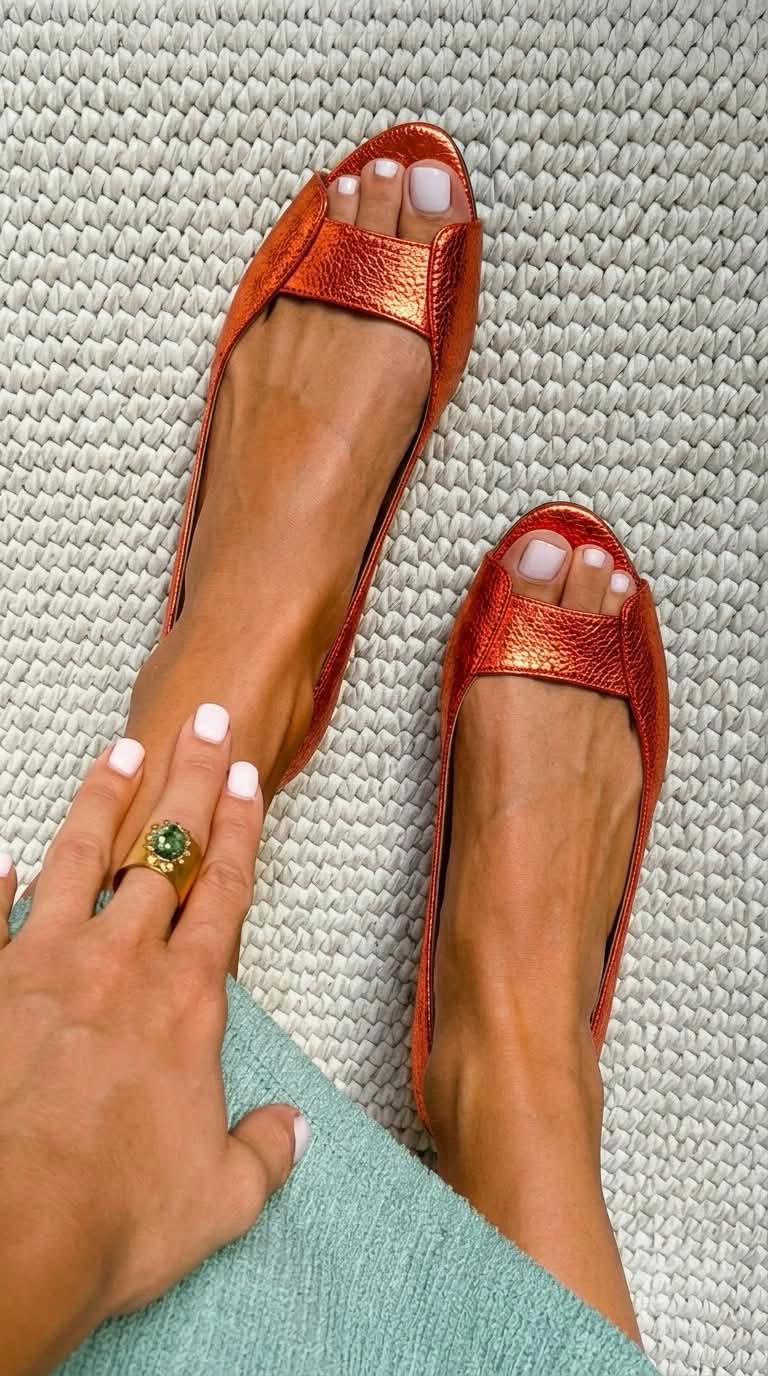 Chic Ballerines Métallisées Peep Toe en Or Champagne
